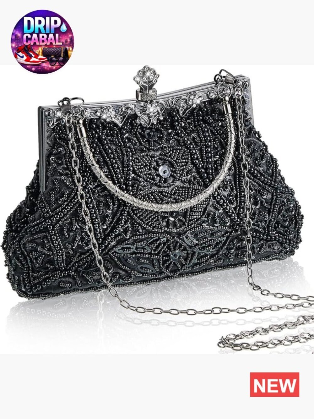 Vintage Beaded Clutch Evening Bag Rhinestone Flapper Purse Handbag